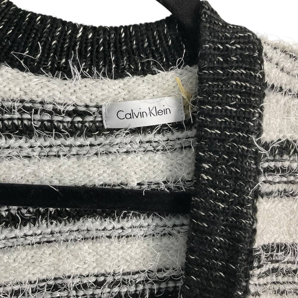 Calvin Klein Black & White Bouclé Striped Open Front Cardigan Sweater – Size S - Picture 2 of 8